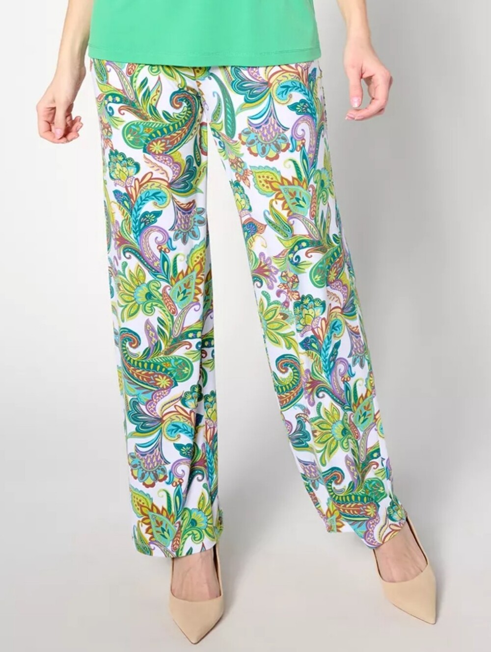 Susan Graver (Passport By Susan Graver) Neon Green & Purple Palazzo Pants, M